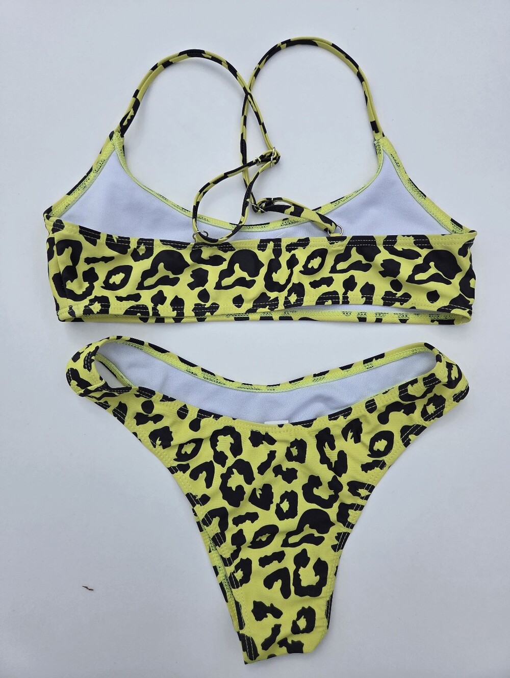New Neon Yellow Leopard Print Sexy Sporty Bikini Swimsuit S - Picture 2 of 3